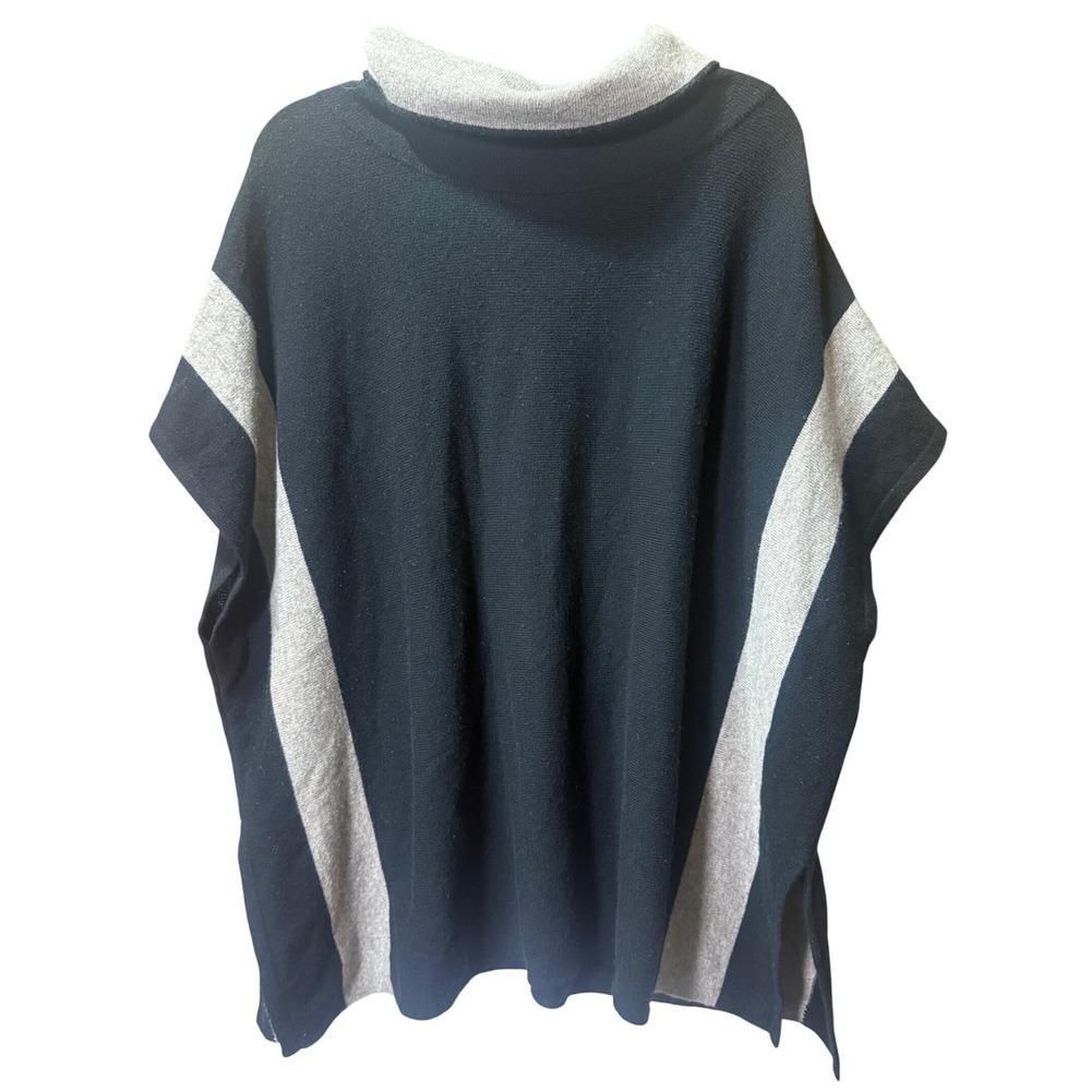 Kinross 100% Cashmere Black and Gray Poncho OS Cowlneck